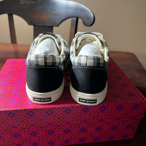 Tory Burch Classic court sneaker black gingham / perfect black size 9.5 - Picture 11 of 12